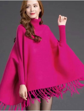 Cashmere Feeling Turtleneck Poncho W/ Comfy Sleeves